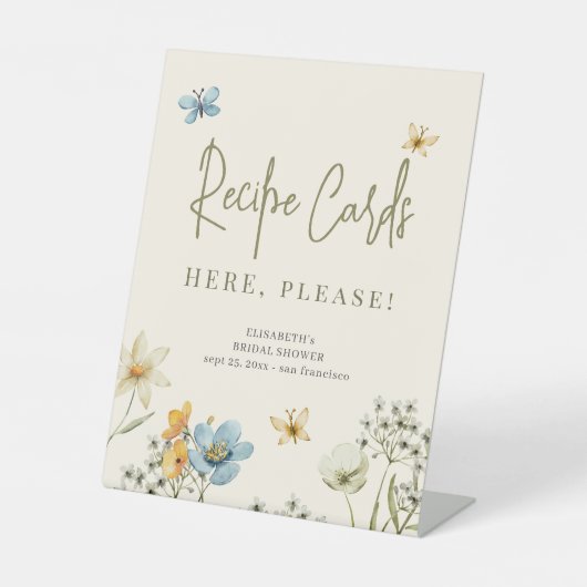 ワイルドフラワーブライダルシャワーレシピカード記号 台座サイン (正面)
