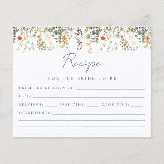 ワイルドフラワーブライダルシャワーレシピカード (正面)