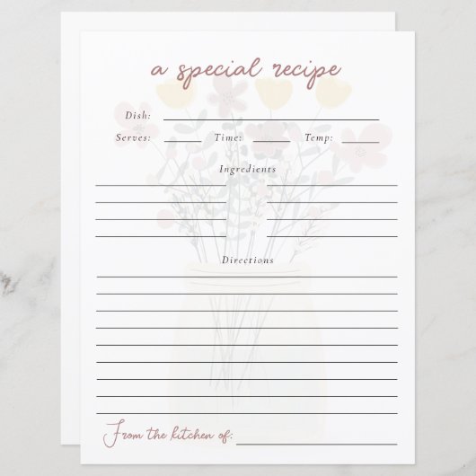 ワイルドフラワーブライダルシャワーレシピカード (正面/裏面)