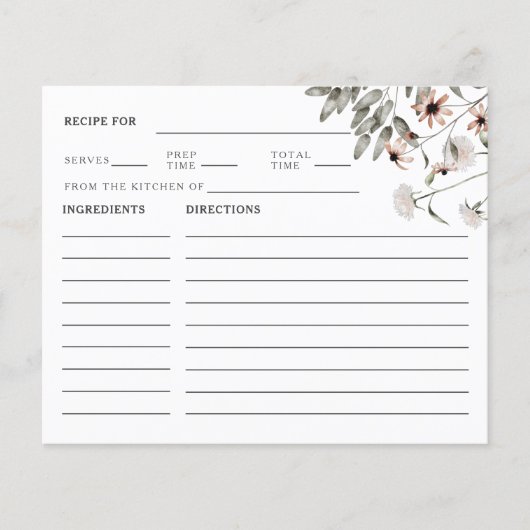 ワイルドフラワーブライダルシャワーレシピカード (正面)