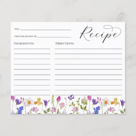 ワイルドフラワーブライダルシャワーレシピカード (正面)