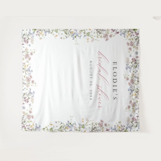 ワイルドフラワーブライダルシャワー写真の背景フローラ タペストリー (正面(横))