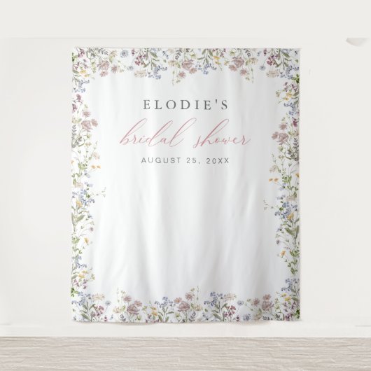 ワイルドフラワーブライダルシャワー写真の背景フローラ タペストリー (正面)