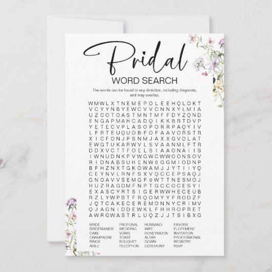 ワイルドフラワーブライダルシャワー単語検索ゲーム 招待状 (正面)