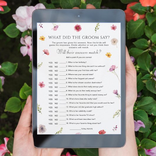 ワイルドフラワーブライダルシャワー彼が何と言ったかゲームカード 招待状