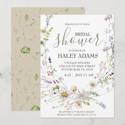 ワイルドフラワーブライダルシャワー招待 招待状 (正面/裏面)
