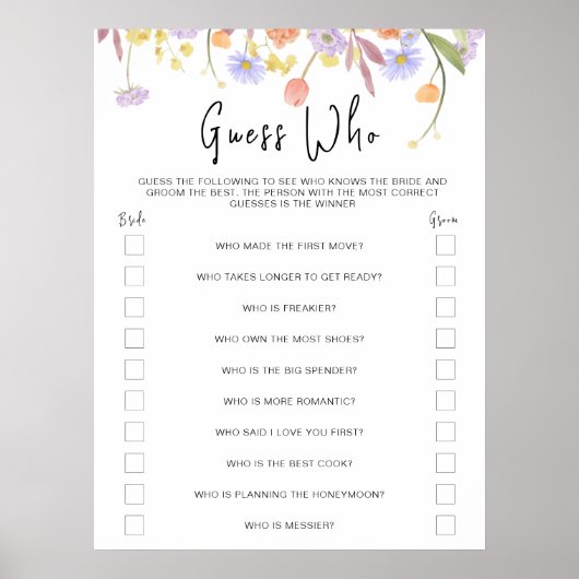 ワイルドフラワーブライダルシャワー推測ゲーム ポスター (正面)