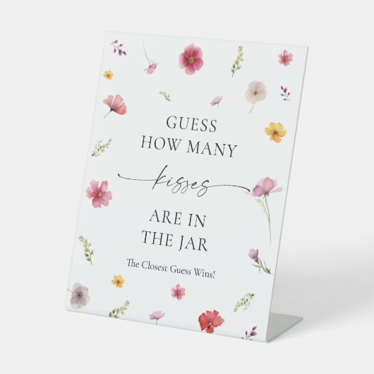 ワイルドフラワーブライダルシャワー数を推測するキス 台座サイン (正面)