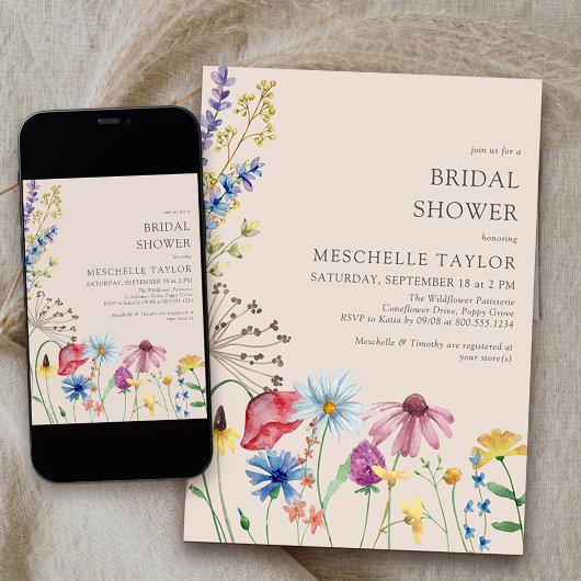 ワイルドフラワーブライダルシャワー素朴カントリーボタニカル 招待状