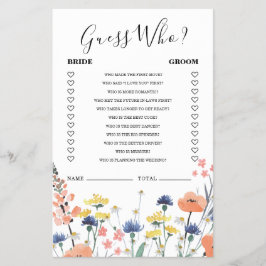 ワイルドフラワーブライダルシャワー誰がゲームを推測 チラシ
