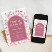 ワイルドフラワーブライダルシャワー赤面ピンクフローラ 招待状