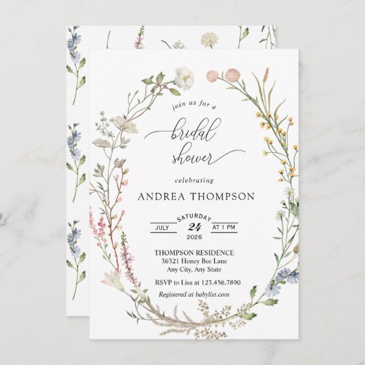 ワイルドフラワーブライダルシャワー 招待状 (正面/裏面)