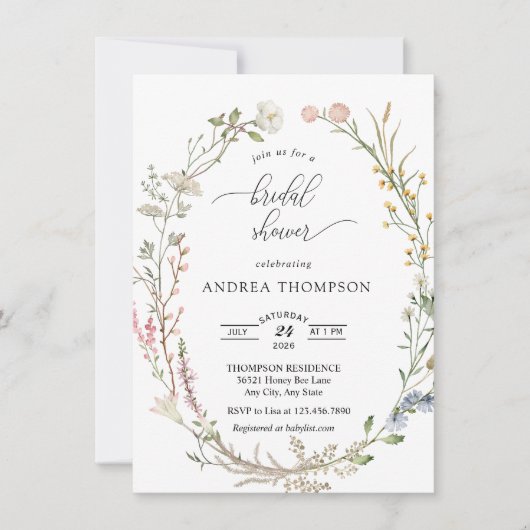 ワイルドフラワーブライダルシャワー 招待状 (正面)