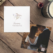 ワイルドフラワーブラウン秋の結婚式写真QRコードリンク サンキューカード