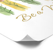 ワイルドフラワーブラシストローク水彩グリーン金ゴールド ポスター (角)