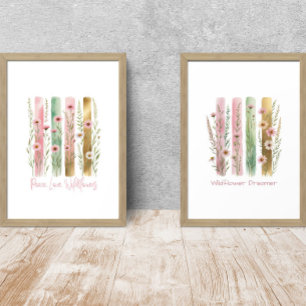 ワイルドフラワーブラシストローク水彩ピンクグリーンゴル