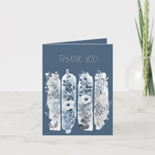 ワイルドフラワーブラシストローク青淡い色のと青 サンキューカード (正面)