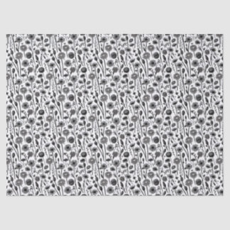ワイルドフラワーブラックとホワイトミニマリストパターン 薄葉紙