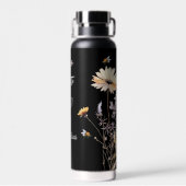 ワイルドフラワーブラックイエロー50素晴らしい誕生日 ウォーターボトル (背面)