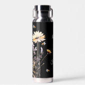 ワイルドフラワーブラックイエロー50素晴らしい誕生日 ウォーターボトル (正面)