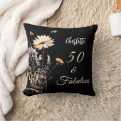 ワイルドフラワーブラックイエロー50素晴らしい誕生日 クッション (ブランケット)