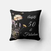 ワイルドフラワーブラックイエロー50素晴らしい誕生日 クッション (裏面)