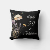 ワイルドフラワーブラックイエロー50素晴らしい誕生日 クッション (正面)