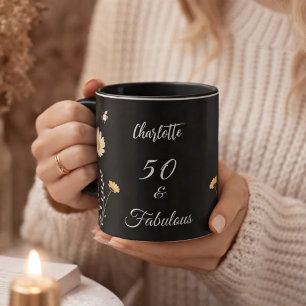 ワイルドフラワーブラックイエロー50素晴らしい誕生日 マグカップ