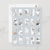 ワイルドフラワーブラックインクペンスケッチ植物美術 ポストカード (正面/裏面)