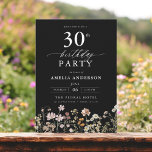 ワイルドフラワーブラックガーデンフローラ30th Birthday 招待状<br><div class="desc">庭祝フローラ書道30歳の誕生日の招待とスタイルで、マイルストーンのイベントに最適。フローラ鮮やかデザインと書エレガント道を取り揃え、お客様のお祝いにお洒落より洗練されたトーンを設定。緑豊かな庭園のテーマは、自然美しいと優雅なタイポグラフィを融合し、時代を超越した魅力的な外観を作り出す。屋外や庭園をテーマにした集まりに最適で、この特別な日々の喜びを見事に捉え、30歳の誕生日の祭りに参加するゲストの興奮を保証する。</div>