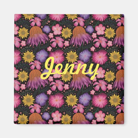 ワイルドフラワーブラックフローラ パーソナライズされた マグネット (正面)