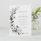 ワイルドフラワーブラックモダンロマンチックなエレガントな結婚式 招待状 (スタンド正面)