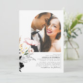 ワイルドフラワーブラック結婚のボホエレガント写真 招待状 (スタンド正面)
