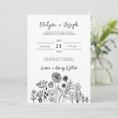 ワイルドフラワーブラック&ホワイトボホシックモダン結婚ズ 招待状 (スタンド正面)