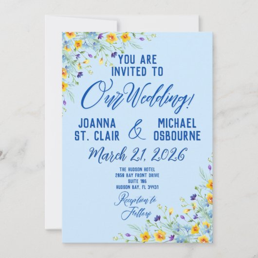 ワイルドフラワーブリスビューティフルフローラオンブルー 招待状 (正面)
