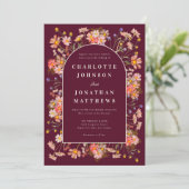 ワイルドフラワーブルゴーニュ焦げオレンジ秋の結婚式 招待状 (スタンド正面)