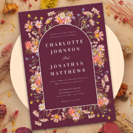 ワイルドフラワーブルゴーニュ焦げオレンジ秋の結婚式 招待状