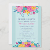 ワイルドフラワーブルーとピンクブライダルシャワー 招待状 (正面)