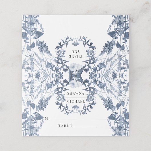 ワイルドフラワーブルーとホワイトフローラウェディングレセプション プレイスカード (外部開封)