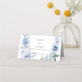 ワイルドフラワーブルーと白のエレガ素朴ントウェディング プレイスカード (正面)