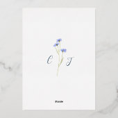 ワイルドフラワーブルーと素朴金ゴールド結婚ズ 箔招待状 (裏面)