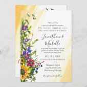 ワイルドフラワーブルーイエローピンククリスチャン結婚ズ 招待状 (正面/裏面)