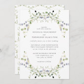 ワイルドフラワーブルーウォーターカラーエレガントな結婚式 招待状 (正面/裏面)