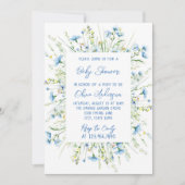 ワイルドフラワーブルーウォーターカラーボホ男の赤ちゃんシャワー 招待状 (正面)