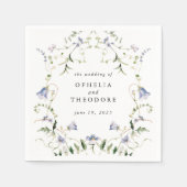 ワイルドフラワーブルーウォーター結婚カラーズモノグラム スタンダードカクテルナプキン (正面)