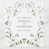 ワイルドフラワーブルーウォーター結婚式の引き出物有難う ワインラベル (シングルラベル)