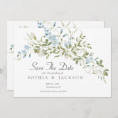 ワイルドフラワーブルーグリーンウェディング日付を保存 (正面/裏面)