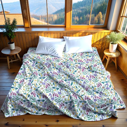 ワイルドフラワーブルーフリースブランケット、大 フリースブランケット