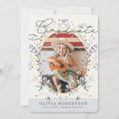 ワイルドフラワーブルーフローラガール写真卒業 招待状 (正面)