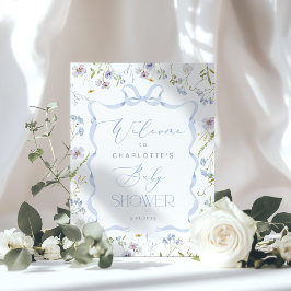 ワイルドフラワーブルーボウフレームベビーシャワーへようこそ ポスター